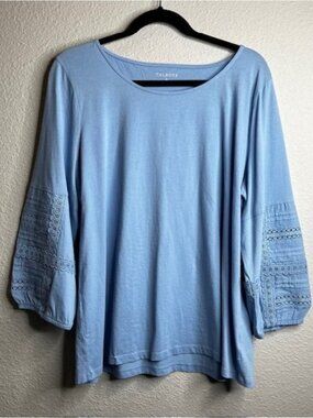 Cotton Top Blue with Embellished Lace Sleeves